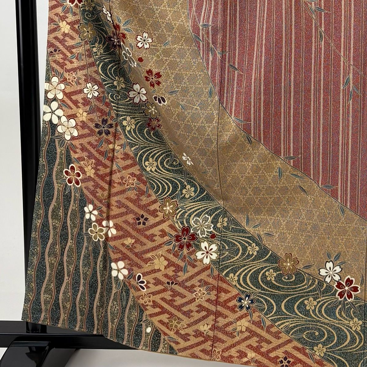 訪問着 身丈161 5 cm 裄丈65 M 袷 花香里 桜 流水 金彩 薄茶色 正絹 秀品