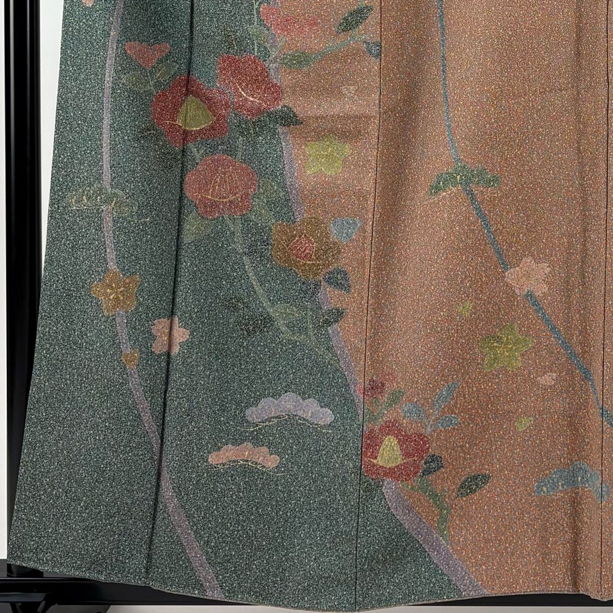 訪問着 身丈159 cm 裄丈67 M 袷 椿 笠松 金彩 染め分け 深緑 正絹 秀品