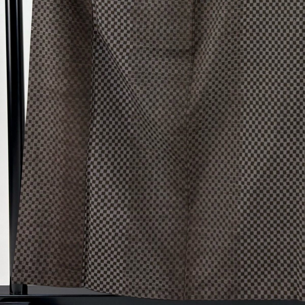 紬 身丈159 cm 裄丈66 M 袷 変わり市松 焦茶色 正絹 秀品