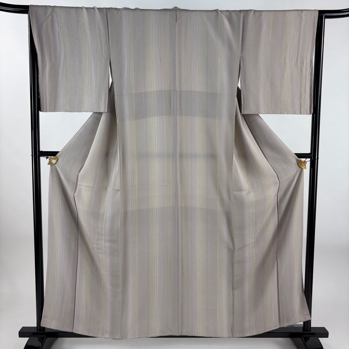 小紋 身丈157.5 cm 裄丈65.5 M 袷 縦縞 薄小豆 正絹 秀品