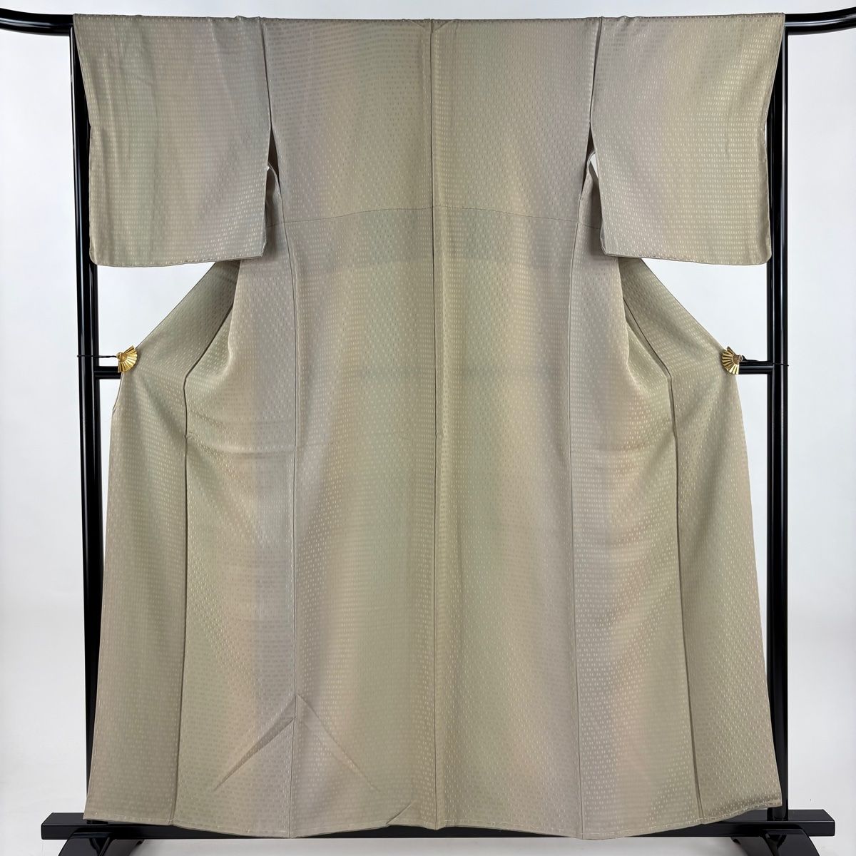 小紋 身丈156 cm 裄丈66 M 袷 地紋 縦ぼかし 茶緑色 正絹 秀品