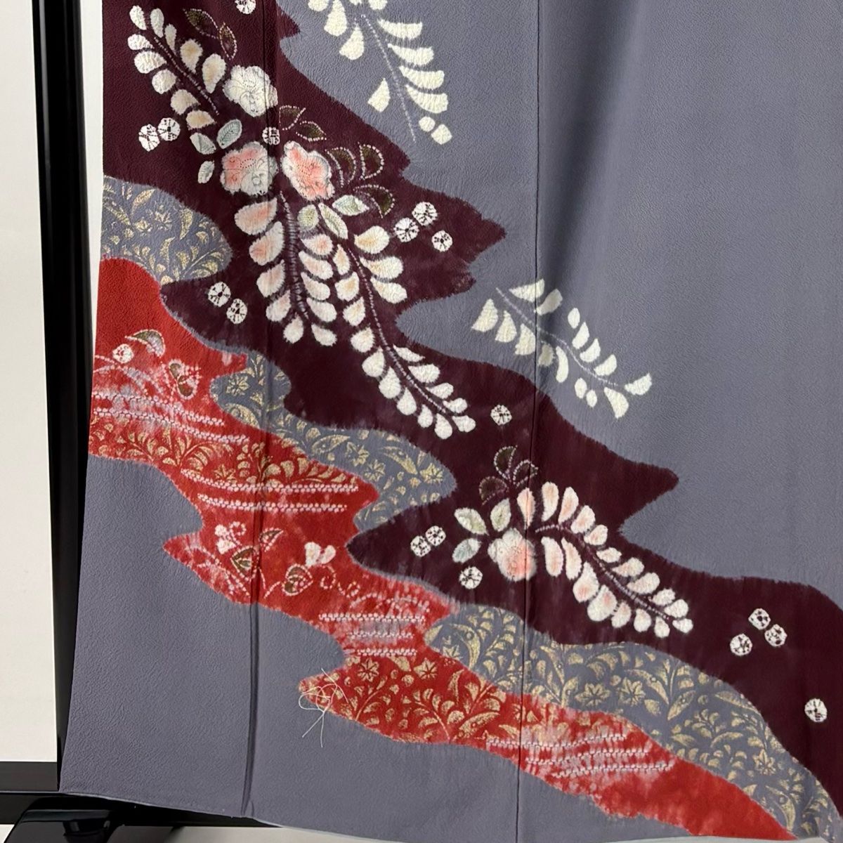 訪問着 身丈158.5 cm 裄丈65 M 袷 辻が花柄 金彩 絞り 灰紫 正絹 秀品