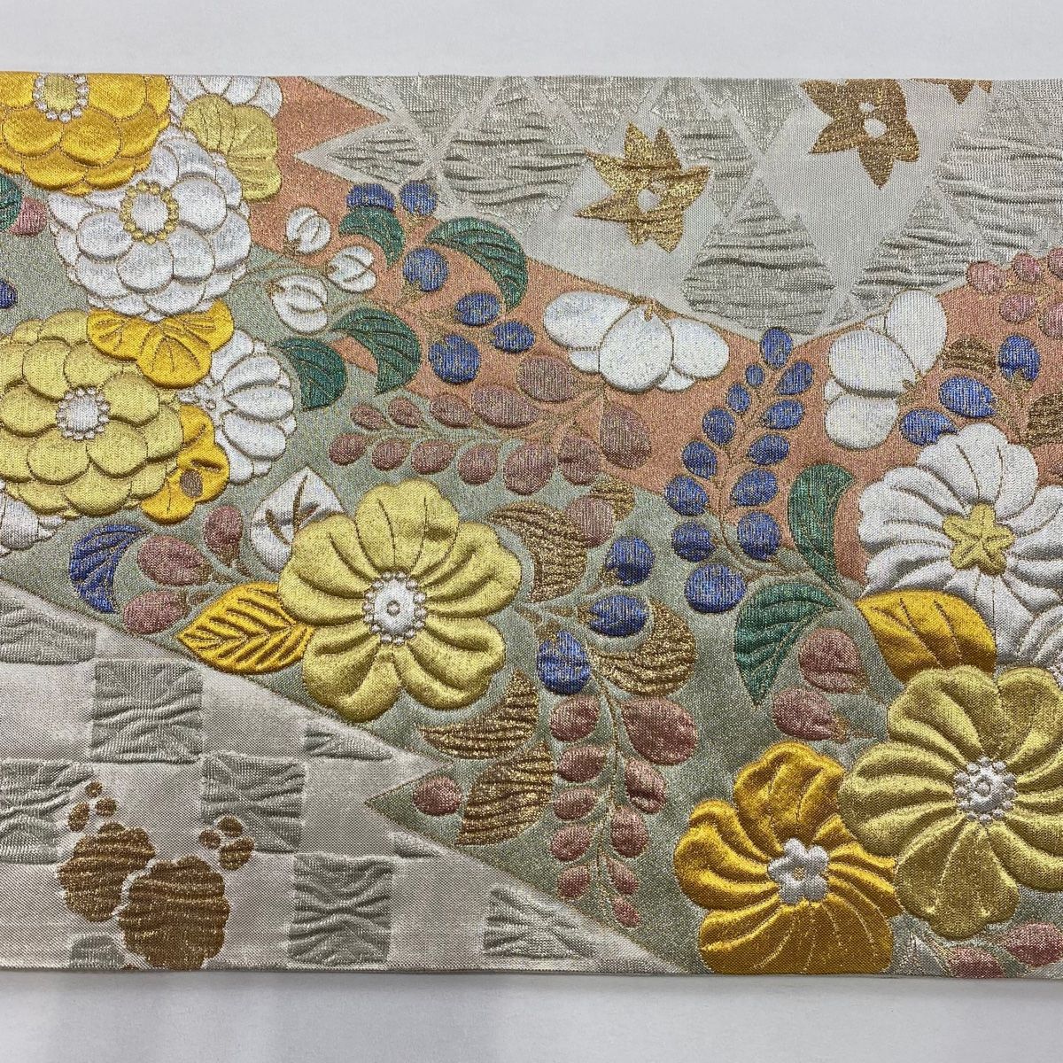  袋帯 秀品 辻ヶ花柄 金銀糸 箔 銀色 六通 正絹 袋帯 帯