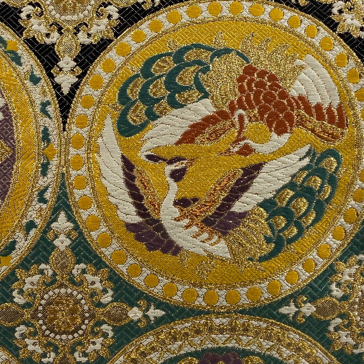 袋帯 秀品 絲遊錦 連珠文 華文 金糸 箔 金色 六通 正絹