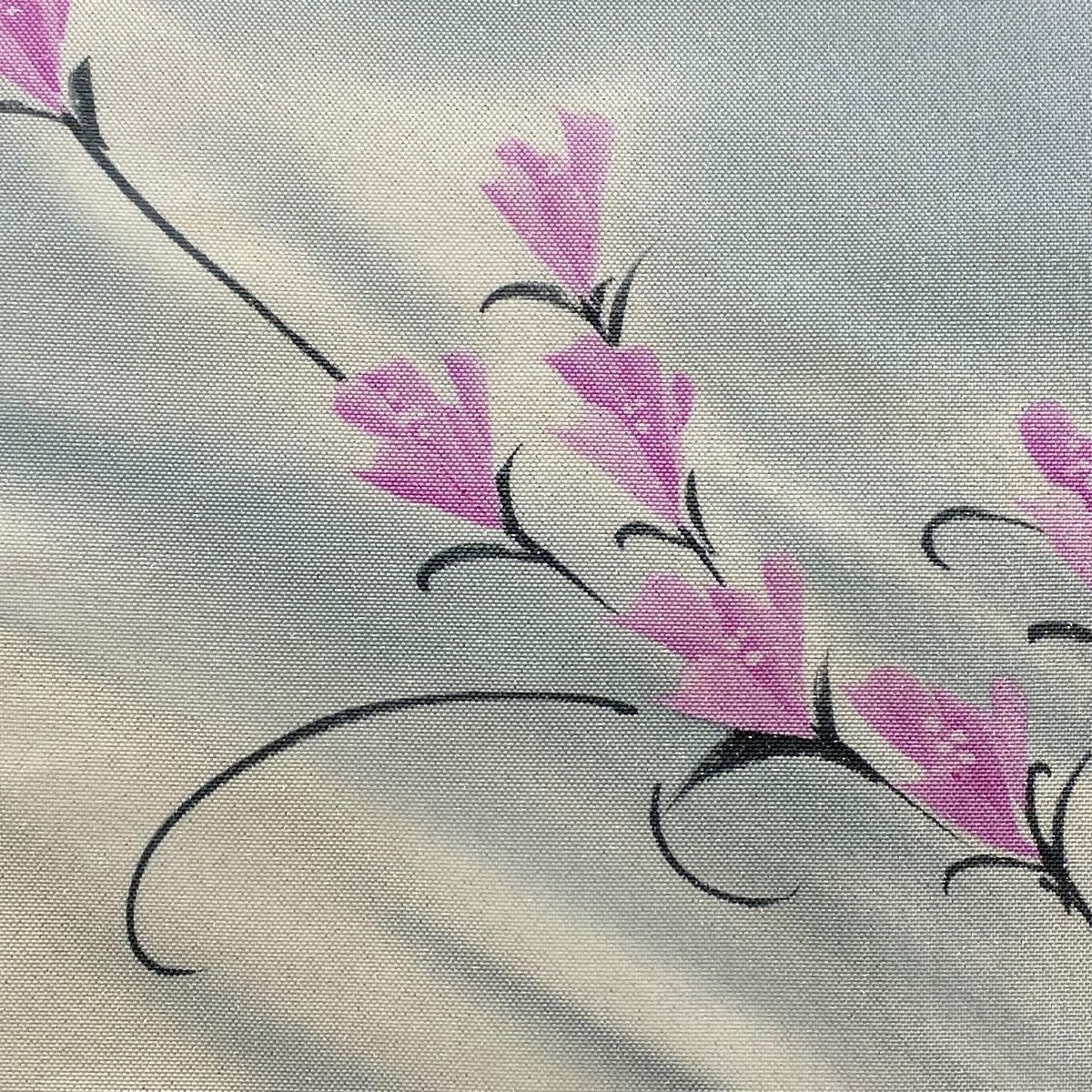 美品】 名古屋帯 秀品 斉藤三才 落款 草花 箔 クリーム 正絹 【中古