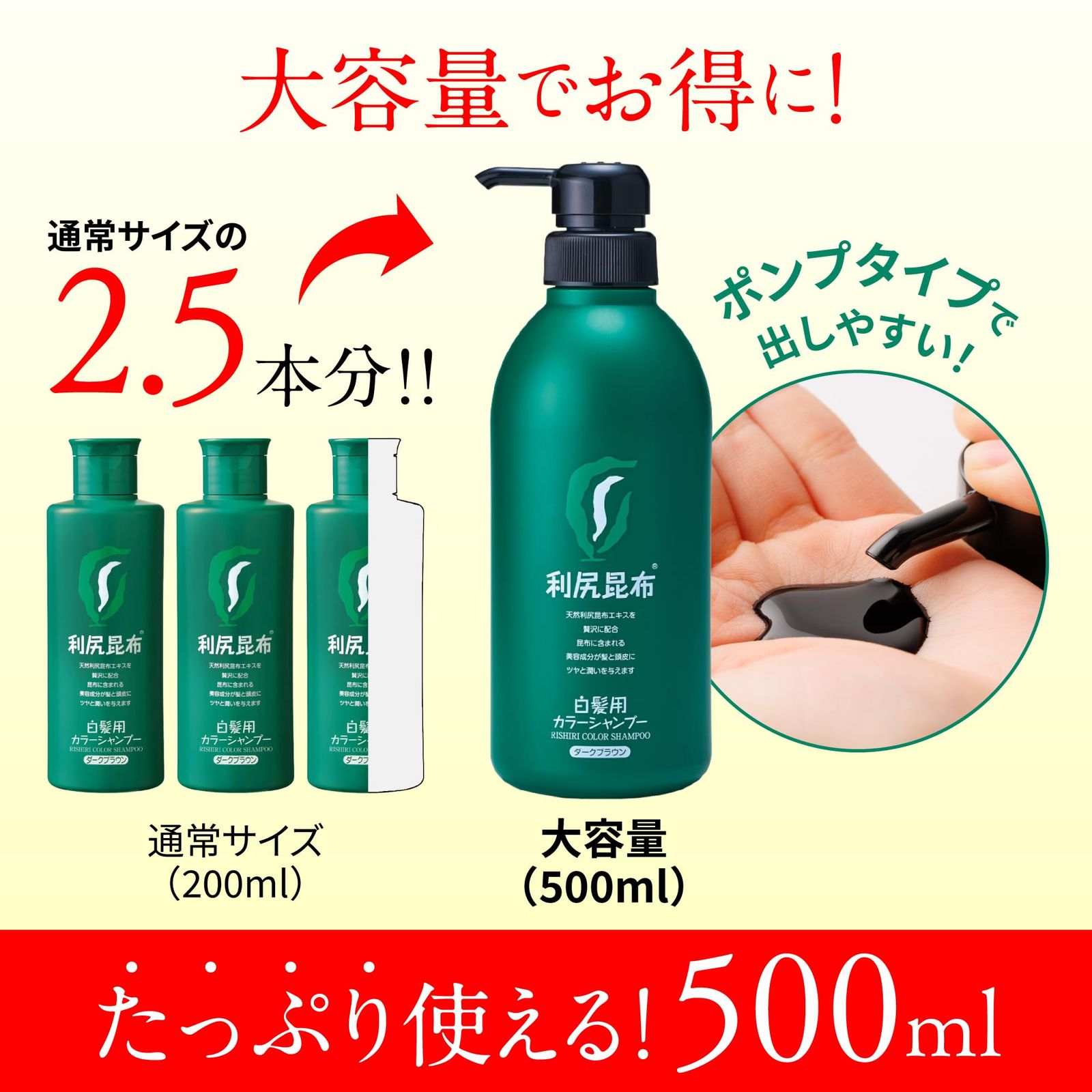 ブラック 500 ml お徳用 利尻 シャンプー Sastty 白髪用
