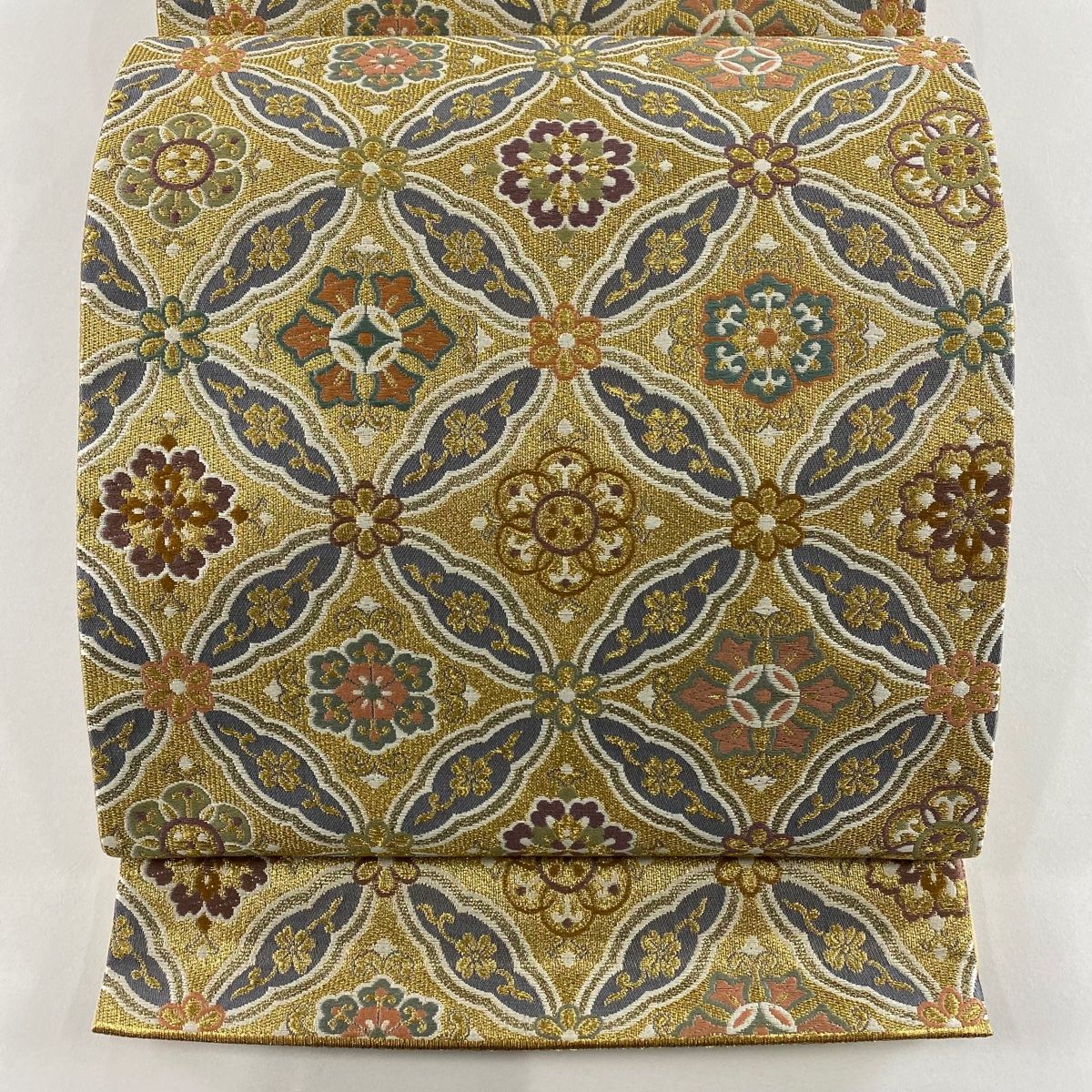 袋帯 秀品 七宝華文 金糸 金色 六通 正絹