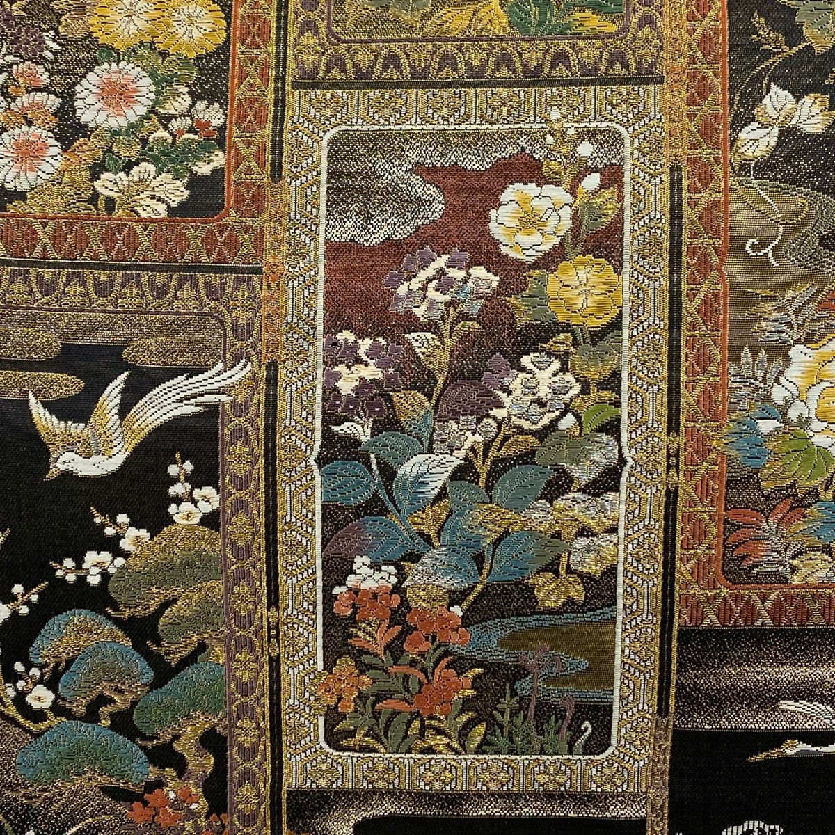 袋帯 秀品 琳派瑞祥錦 花鳥 御所車 金銀糸 本金箔つづれ 金茶 六通 正絹