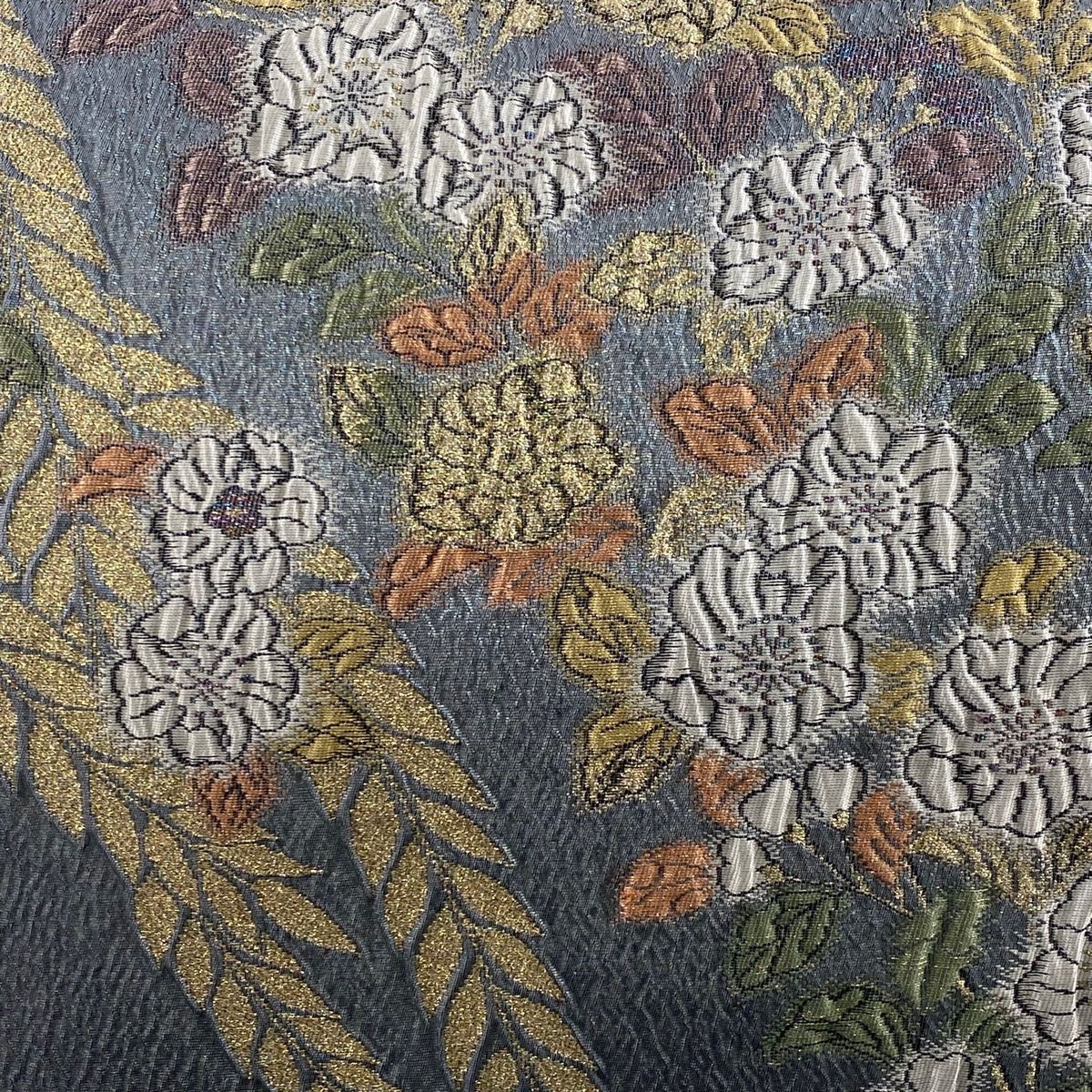 袋帯 秀品 天祥辻が花 金糸 箔 青灰色 六通 正絹