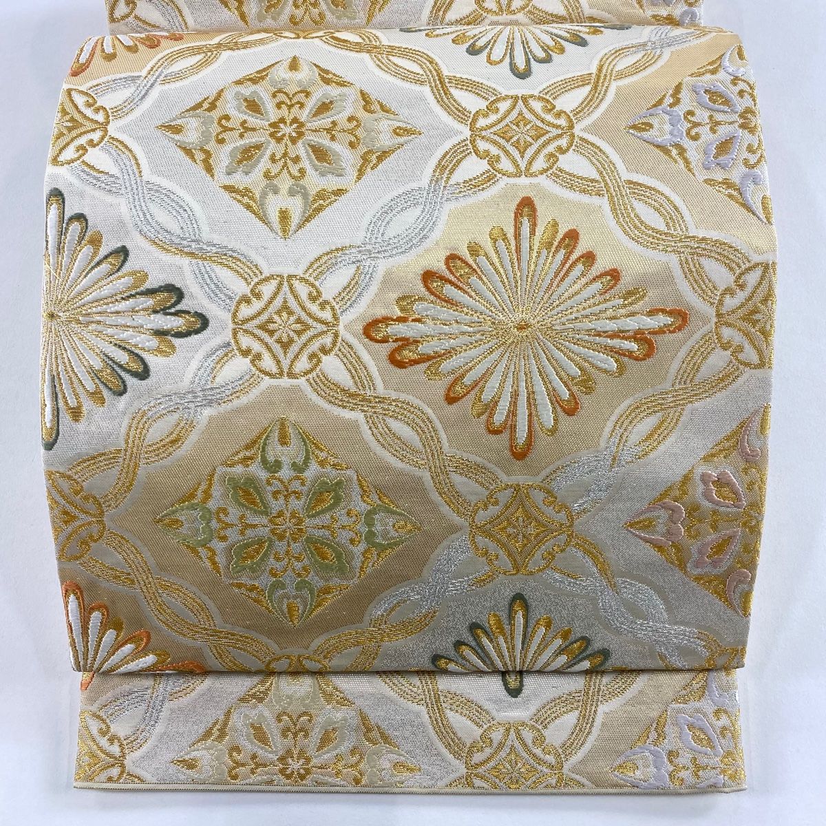 袋帯 秀品 花菱 金銀糸 箔 金色 六通 正絹