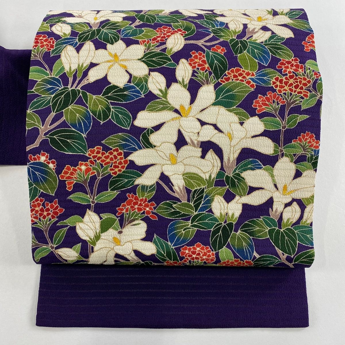 名古屋帯 秀品 枝花 草花 金彩 紫 正絹