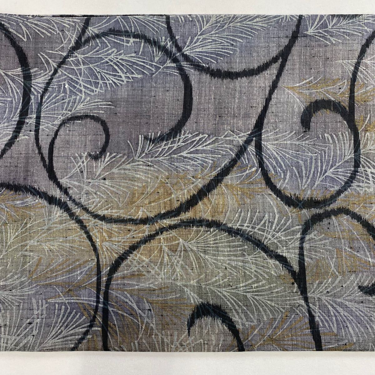  袋帯 秀品 紬地 唐草 葉柄 墨色 全通 正絹 袋帯 帯