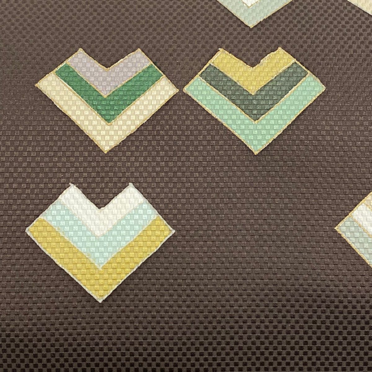 袋帯 秀品 幾何学模様 金彩 焦茶色 お太鼓柄 正絹