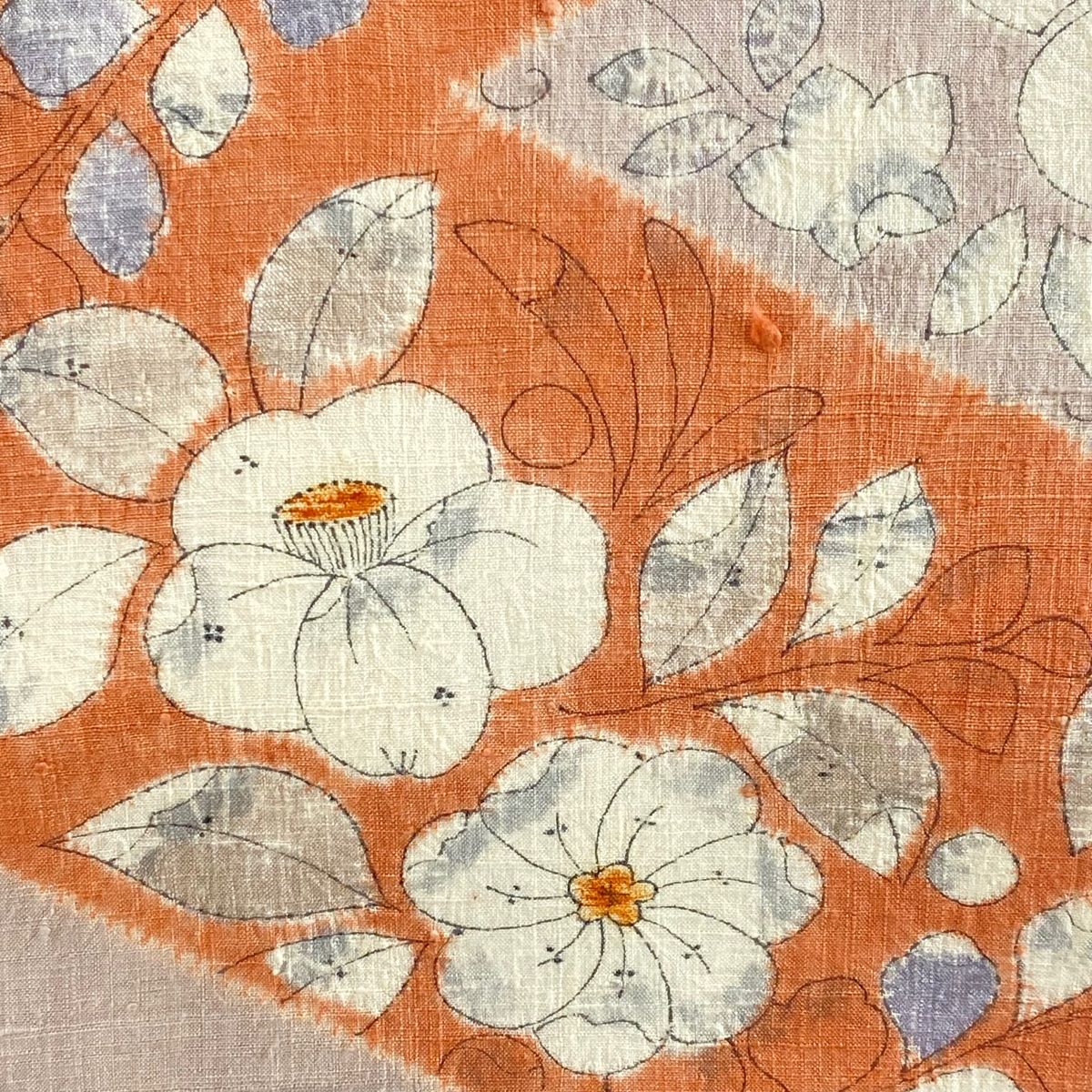 名古屋帯 秀品 紬地 草花 絞り 朱色 正絹