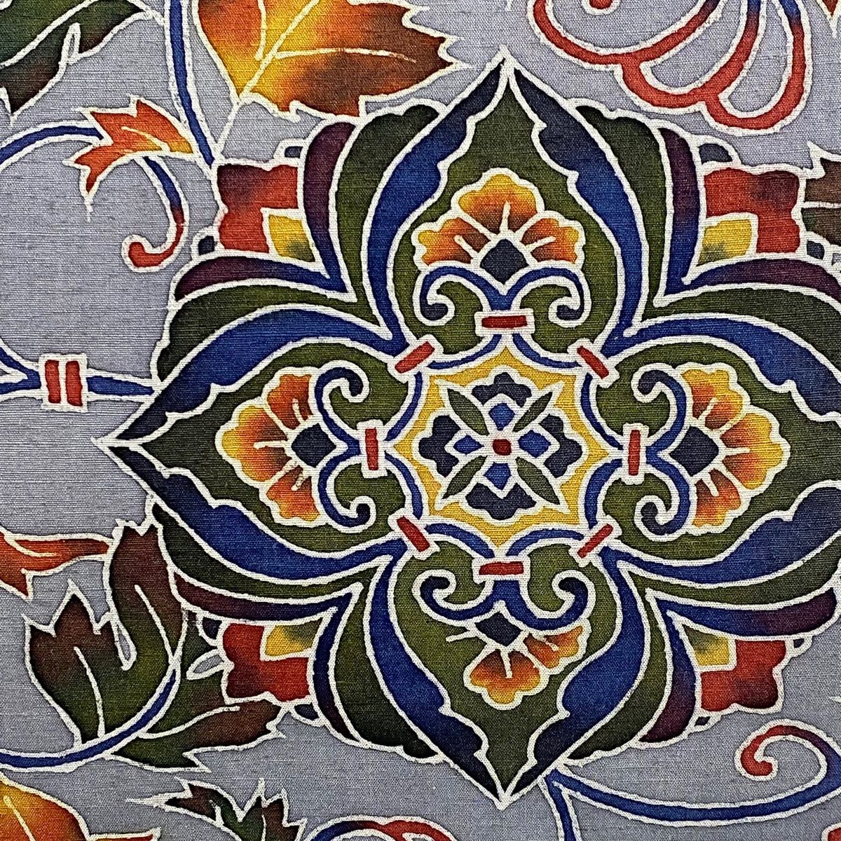 袋帯 秀品 紬地 華文 花唐草 青灰色 お太鼓柄 正絹