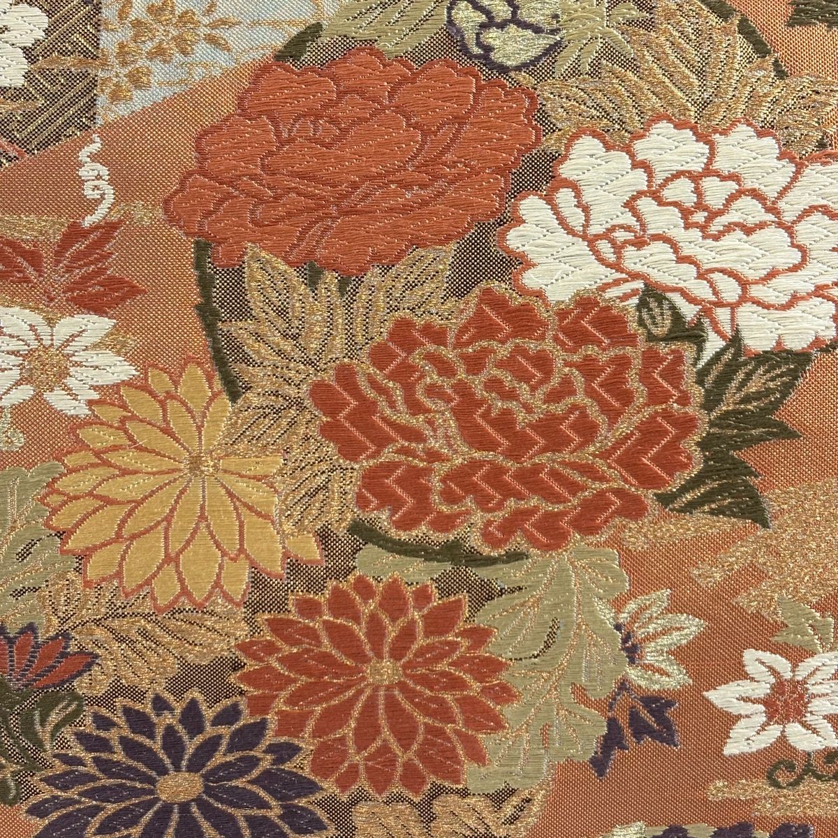 袋帯 秀品 関西仕立て 花丸文 蝶 金糸 箔 金色 六通 正絹