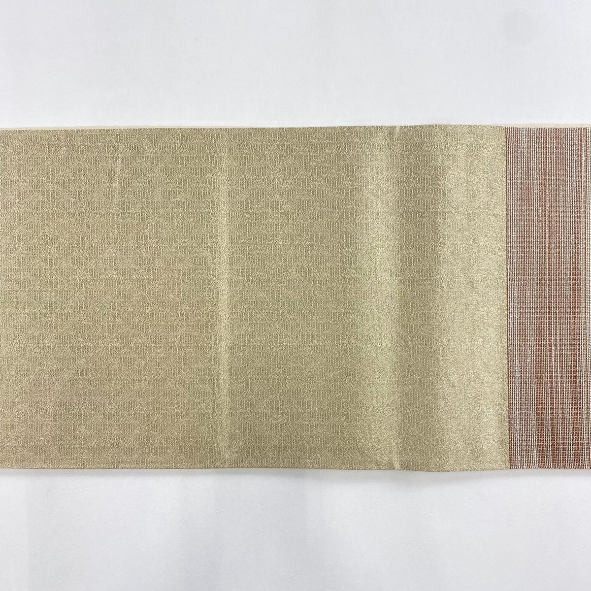  袋帯 秀品 段縞 金糸 ベージュ 六通 正絹 袋帯 帯
