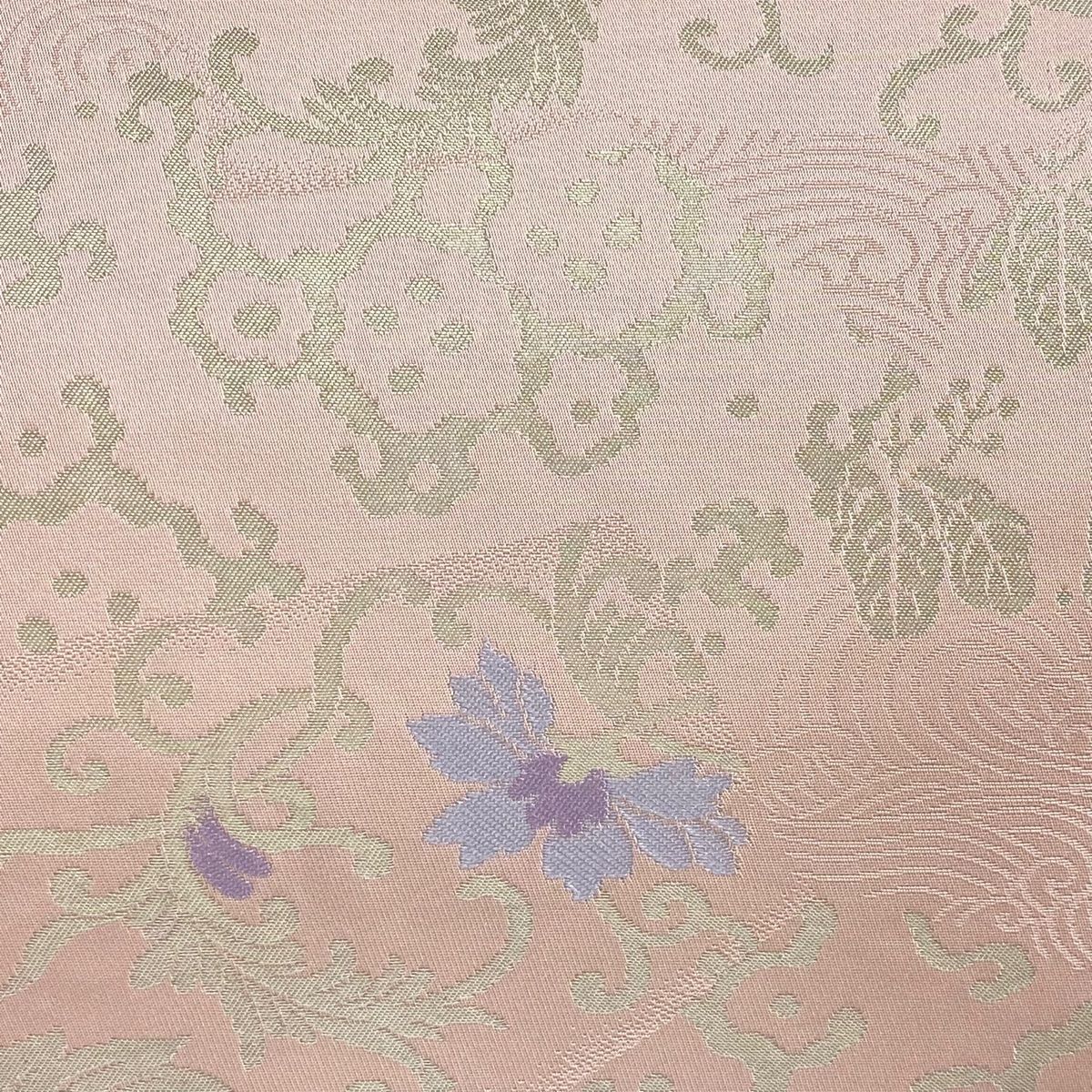名古屋帯 秀品 関西仕立て 花唐草 桐 箔 薄ピンク 正絹