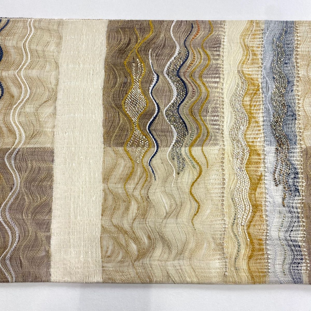  袋帯 秀品 波 市松 金銀糸 クリーム 六通 正絹 袋帯 帯