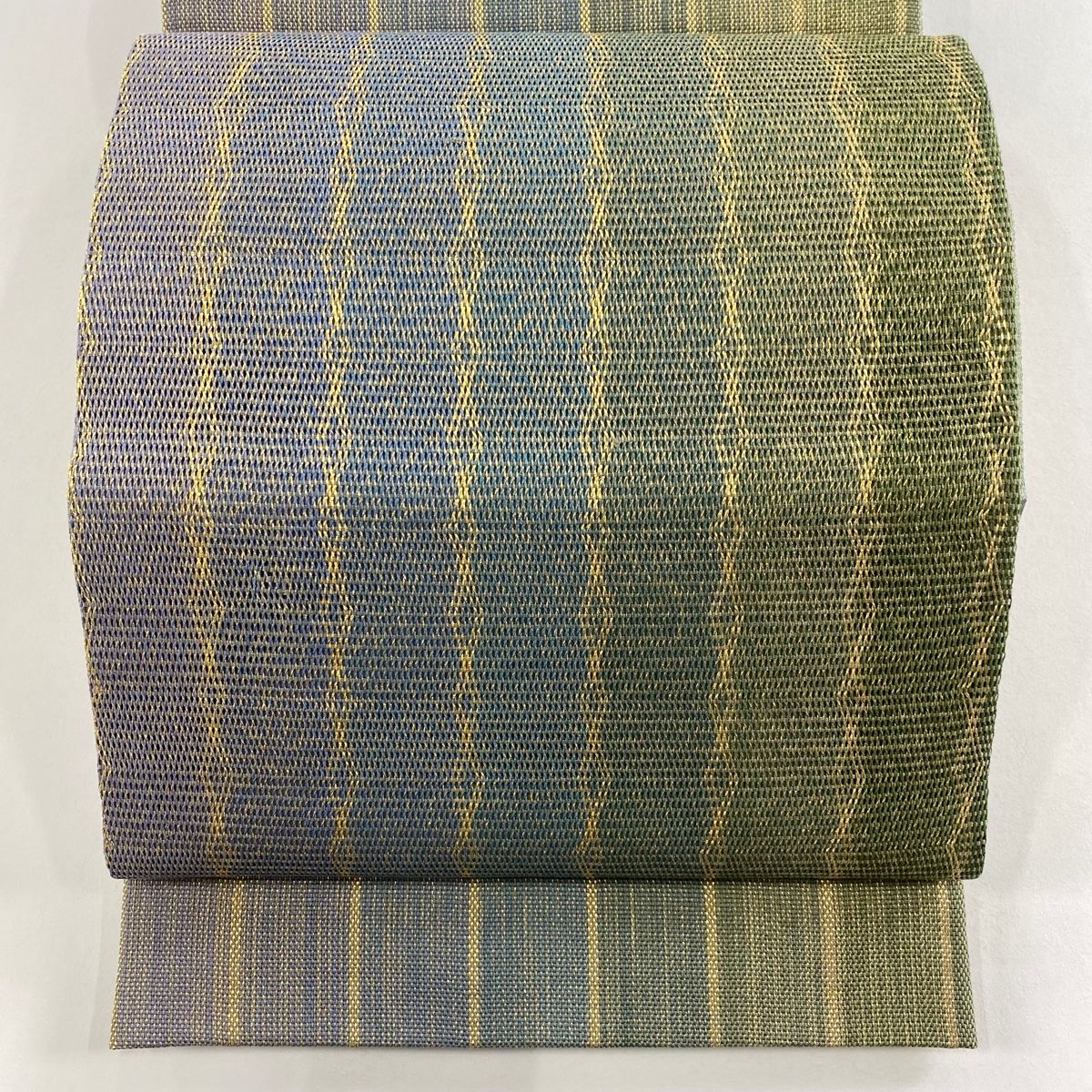 袋帯 秀品 菱 縞 金糸 薄青緑 お太鼓柄 正絹