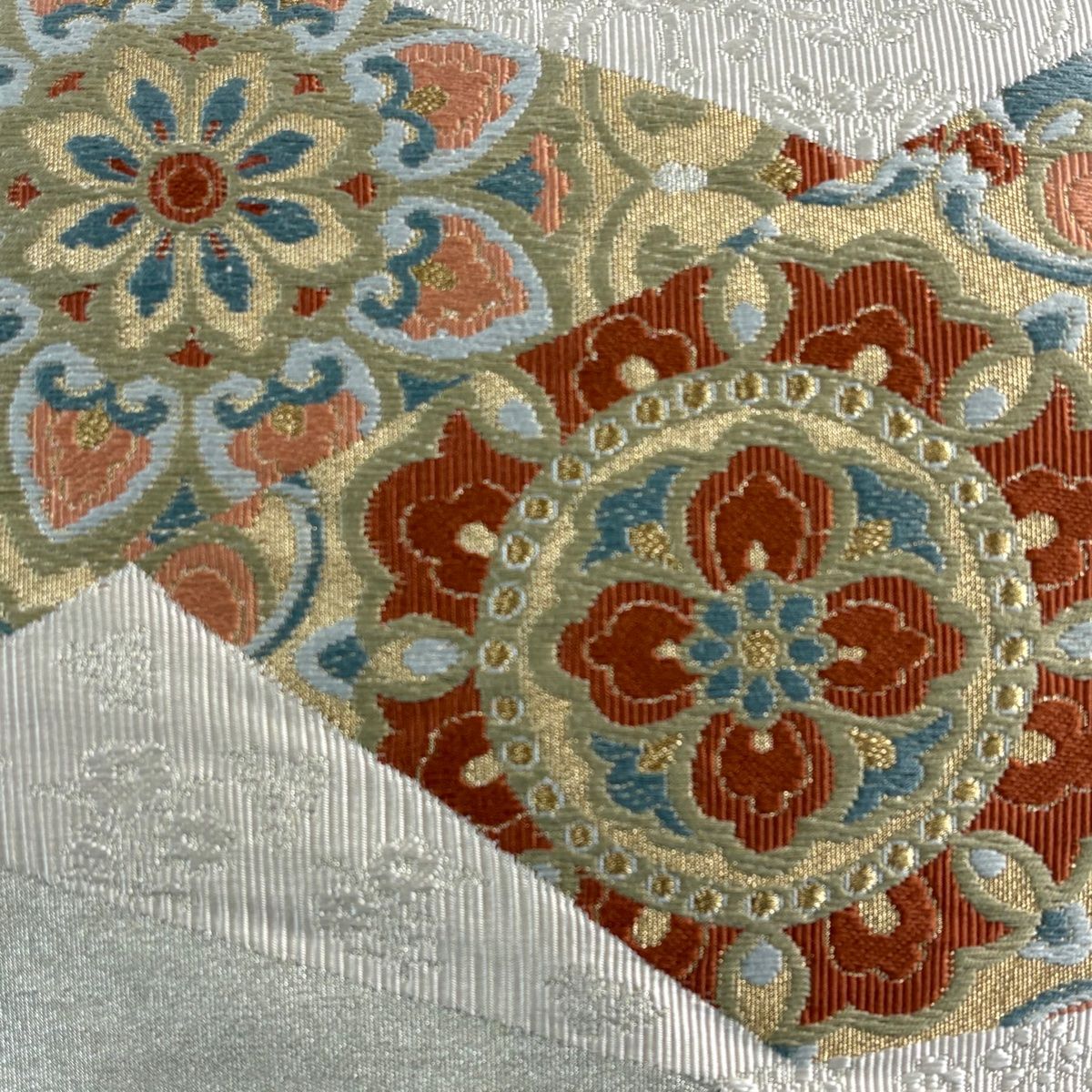 名古屋帯 秀品 八寸名古屋帯 華文 草花 金銀糸 銀色 正絹