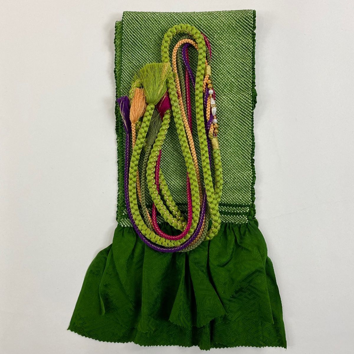  振袖 身丈158 cm 裄丈64.5 M 袷 袋帯フルセット 橘花 霞 金彩 サーモンピンク 正絹 秀品 振袖 着物