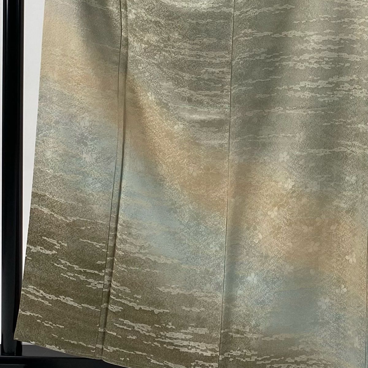 付下げ 身丈157 5 cm 裄丈68 L 袷 袋帯セット 霞 地紋 銀通し ぼかし 灰緑 正絹