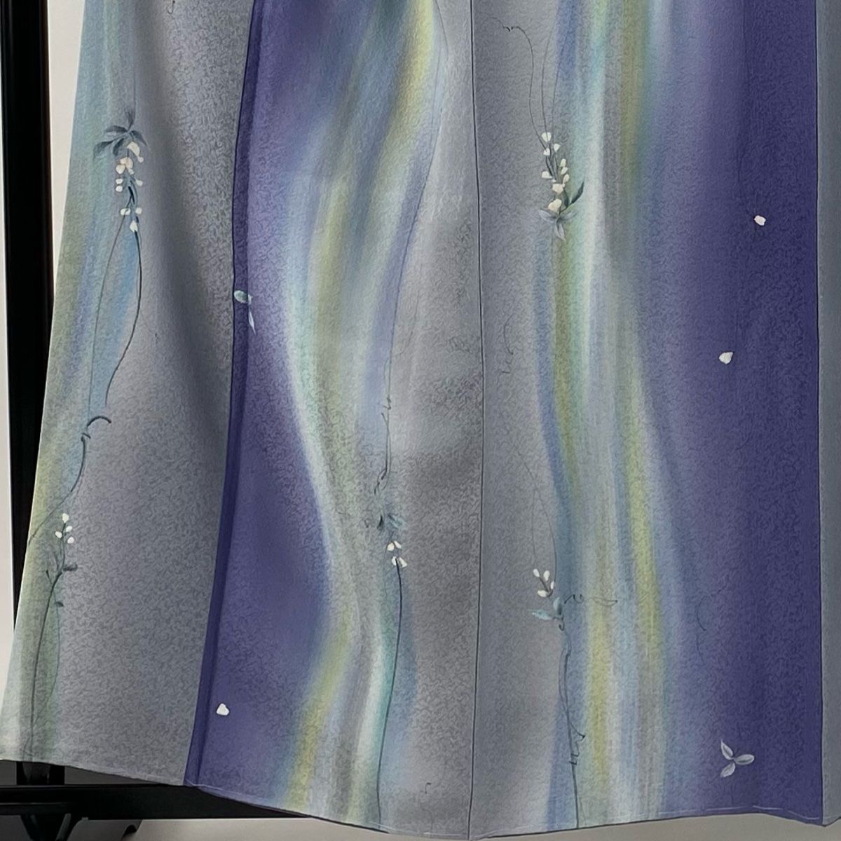 小紋 身丈158 cm 裄丈65.5 M 袷 名古屋帯セット やまと 草花 よろけ縞 ぼかし 青灰色 正絹 秀品