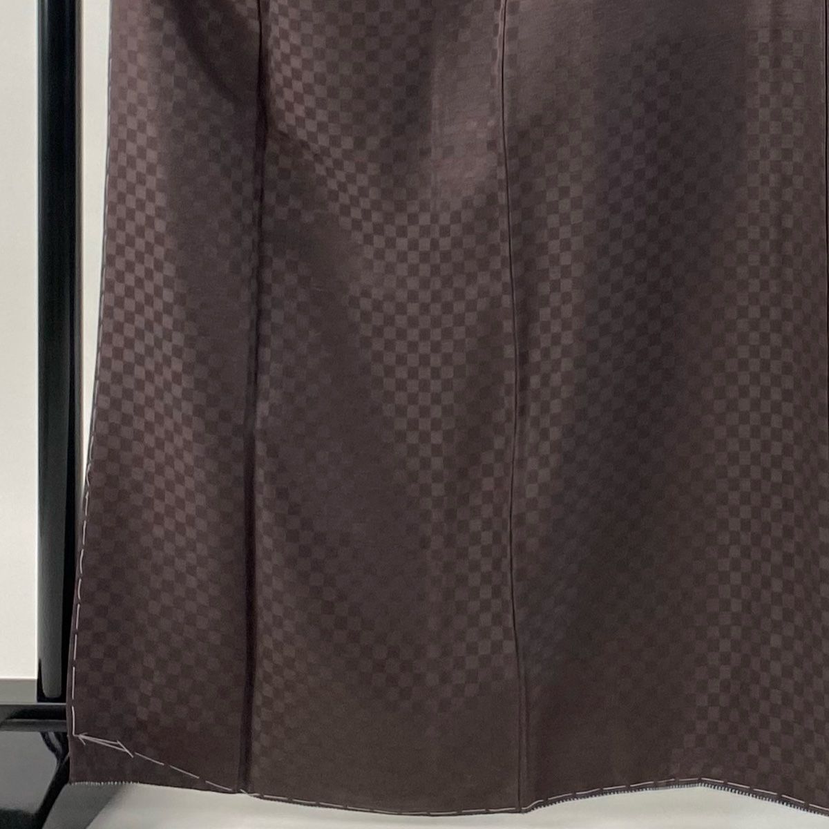 小紋 身丈166 cm 裄丈66 M 袷 名古屋帯セット 市松 茶紫 正絹 秀品