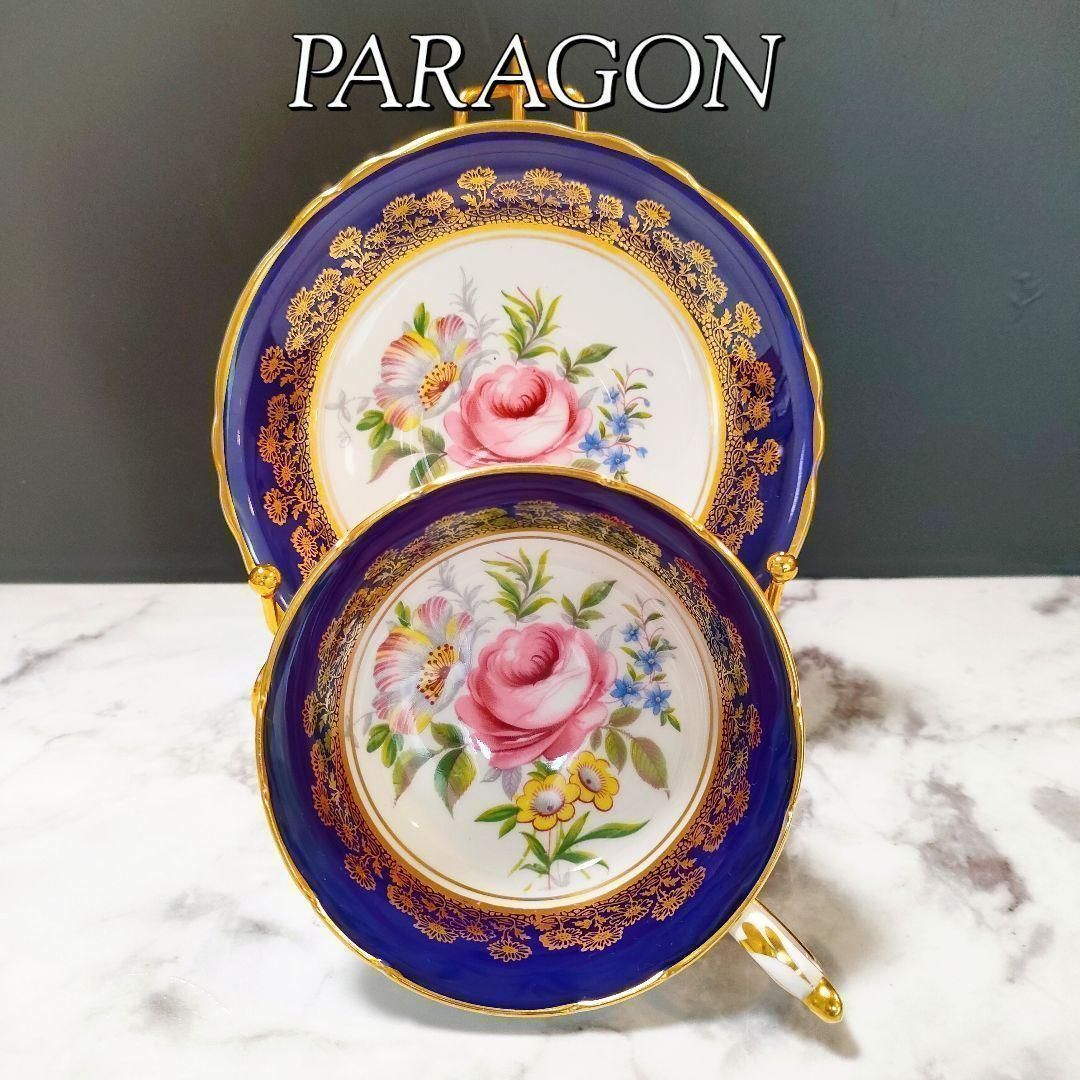 パラゴン ピンクローズ ピオニ ーカップ＆ソーサー コバルト フラワー金彩