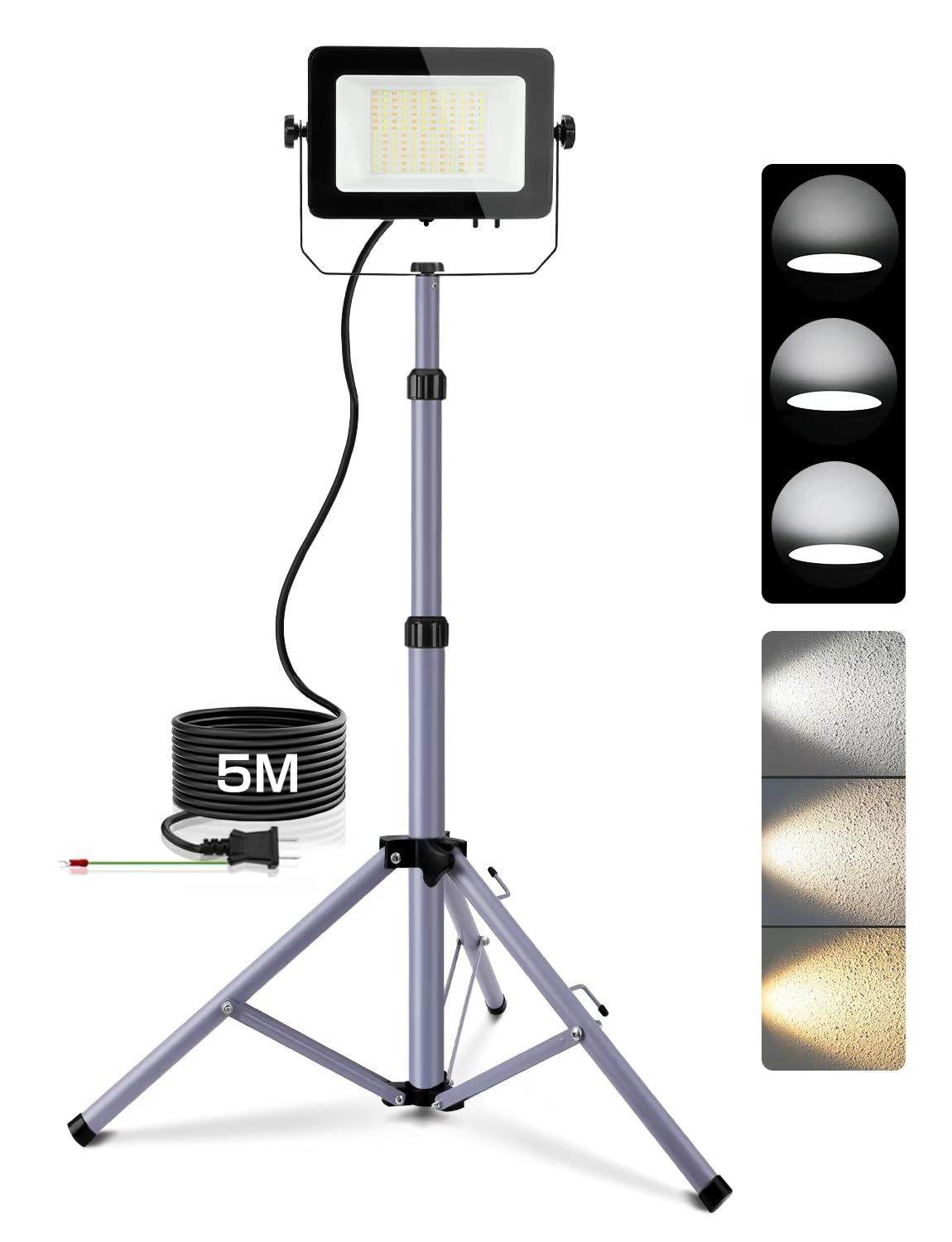 LED投光器 切替 三階段調光 昼光色 白色 電球色 20 W 30 50 調光 作業灯 ledワークライト 6500 k 高輝度 三脚付きスタンドライト 5 Mコード アース付きプラグ 広角180度 長寿命 防水IP 65 集魚灯 防犯灯 駐車