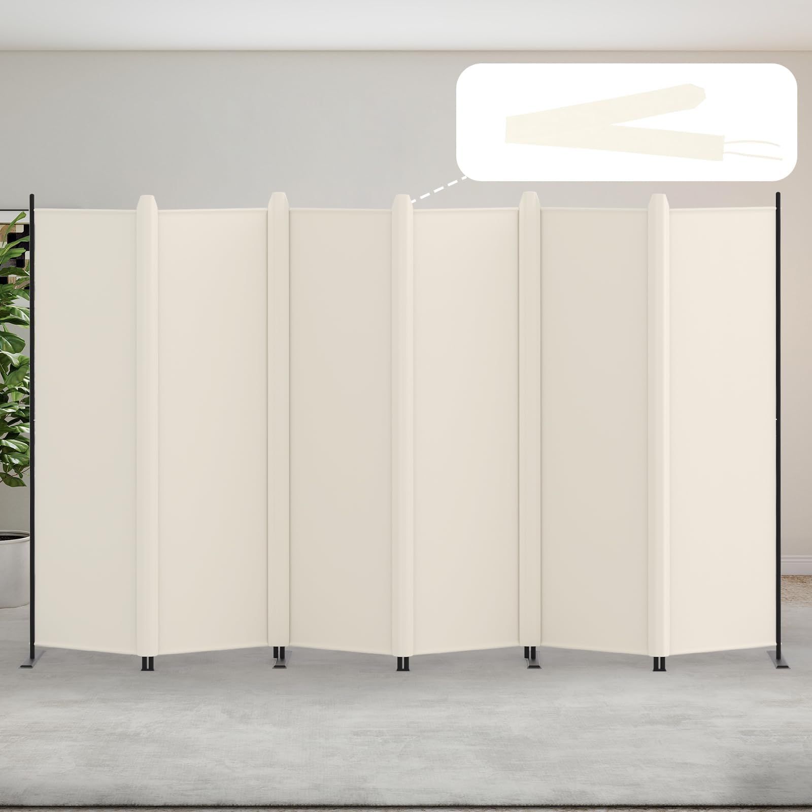 Kokorona パーテーション 間仕切り 4連 カバーストリップ付き 高さ176 cm 幅329 衝立パーテーション スクリーン 折りたたみ 布タイプ 屏風 目隠し 区切り 衝立 軽量 オフィス 事務所 クリーム色