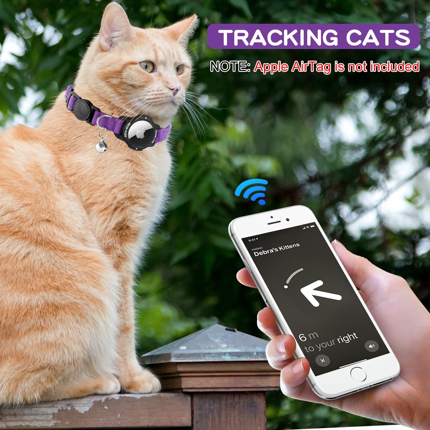 OUCWLTAG ルミナス AirTag 猫 首輪 分離 OUCWLTAG GPS 猫 首輪 Apple Airタグホルダー付き 猫 トラッカーカラー 安全ゴムバンド付き 女の子 男の子 猫 子猫 子犬 (9~13インチ パープル)
