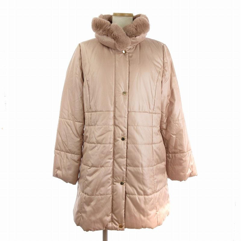 レリアン Leilian 中綿コート ミドル丈 長袖 ラビットファー ピンク 11 L位