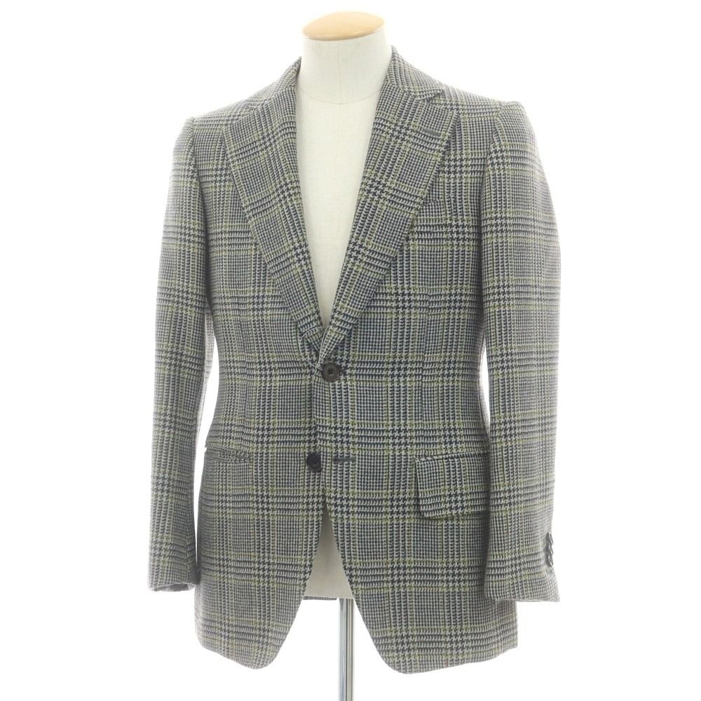 ソブリン SOVEREIGN ウール チェック テーラードジャケット ブラック×ライトグレーxティーグリーン サイズ42 メンズ