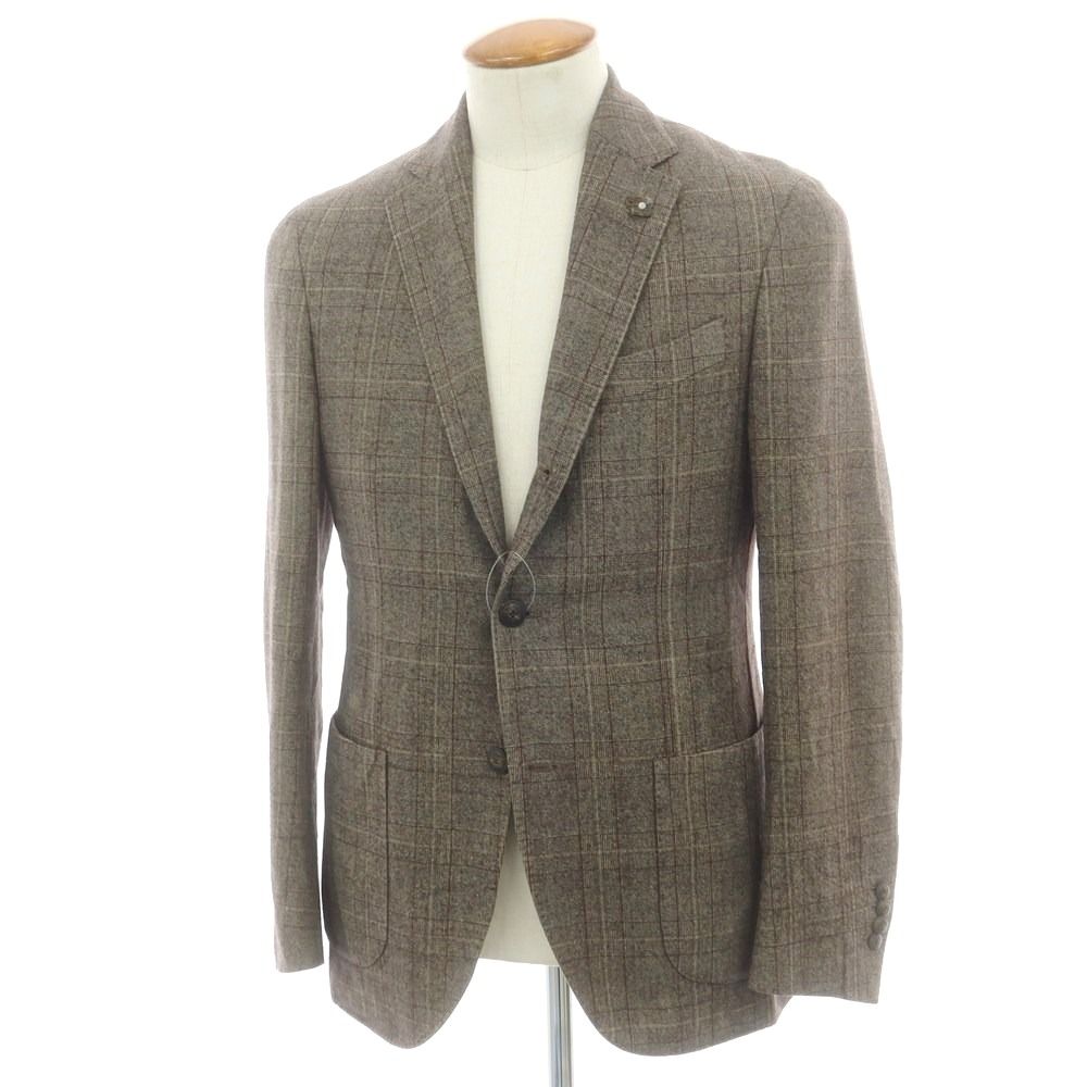 ラルディーニ LARDINI シルクウール チェック テーラードジャケット グレー サイズ46 メンズ