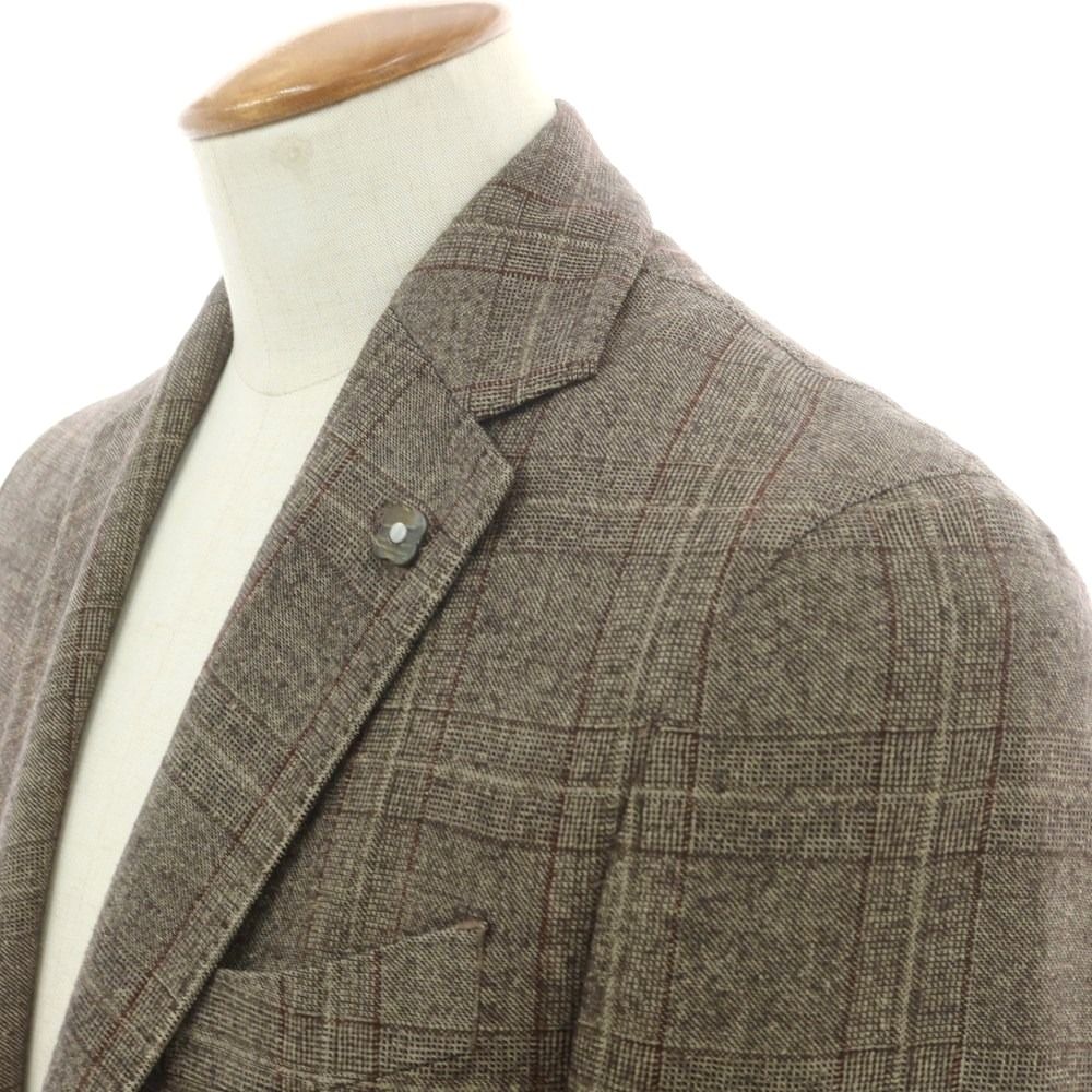 ラルディーニ LARDINI シルクウール チェック テーラードジャケット グレー サイズ46 メンズ