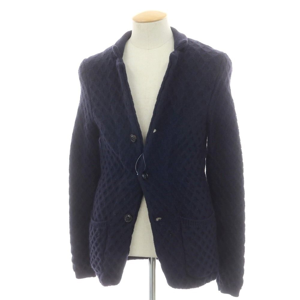 ドルモア DRUMOHR ミドルゲージウール ケーブル編み ニットジャケット ネイビー サイズ42 メンズ