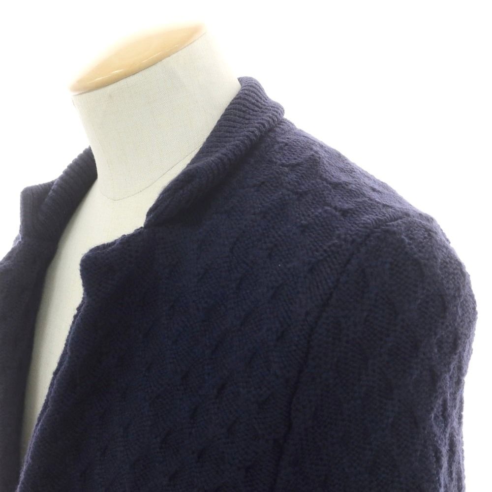 ドルモア DRUMOHR ミドルゲージウール ケーブル編み ニットジャケット ネイビー サイズ42 メンズ