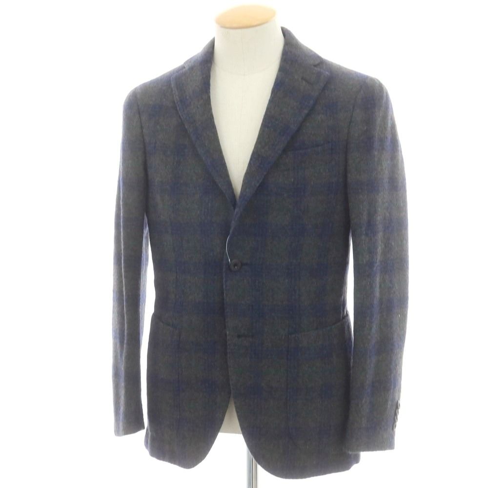 モンテドーロ Montedoro ウールモヘヤ チェック テーラードジャケット グレーxネイビー サイズ44 メンズ