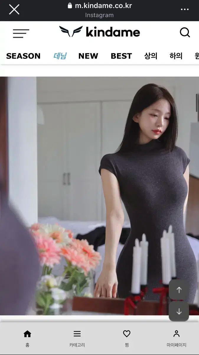  カインダミ アンゴラ ハイネック ミディ ONE PIECE チャコール 長袖 七分袖 ひざ丈ワンピース