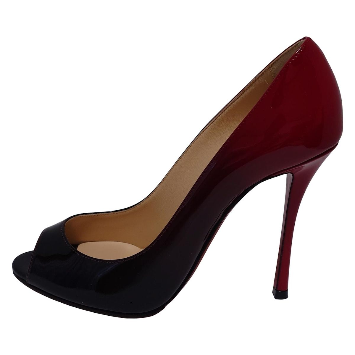 クリスチャンルブタン パンプス 36 1 2 レディース - レッド×黒 オープントゥ アウトソール張替済 レザー