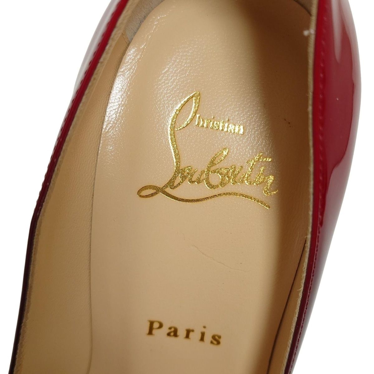  クリスチャンルブタン パンプス 36 1 2 レディース - レッド×黒 オープントゥ アウトソール張替済 レザー ハイヒール パンプス パンプス