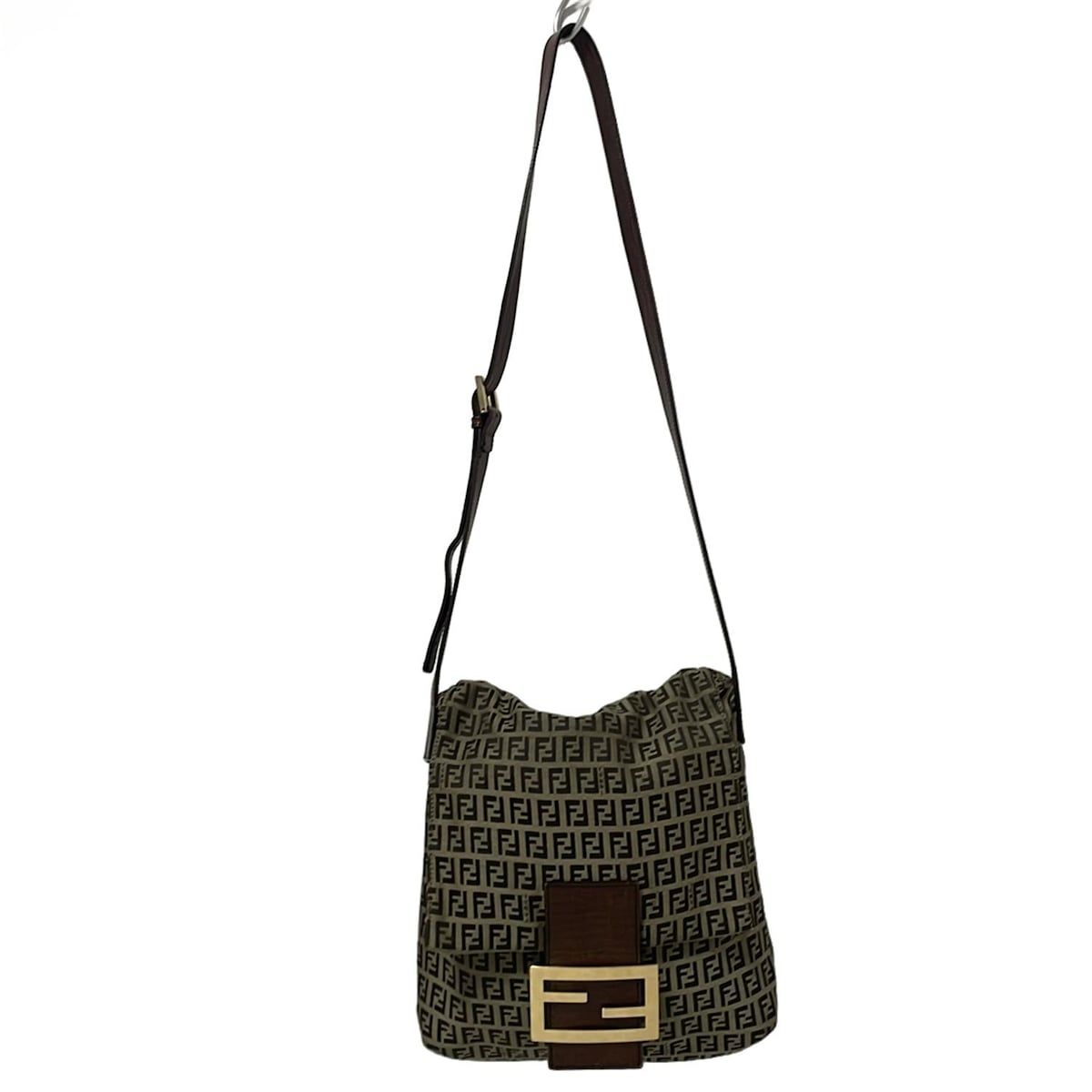 FENDI フェンディ ショルダーバッグ ズッキーノ柄 8BT127 ベージュ×ダークブラウン レザー