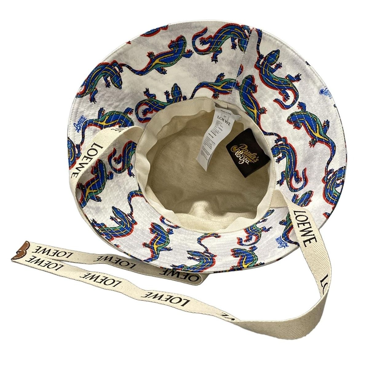  LOEWE ロエベ ハット 57 - 白×ブルー×マルチ パウラズ イビザコラボ Paula s リザード トカゲ コットン レザー その他 ハット
