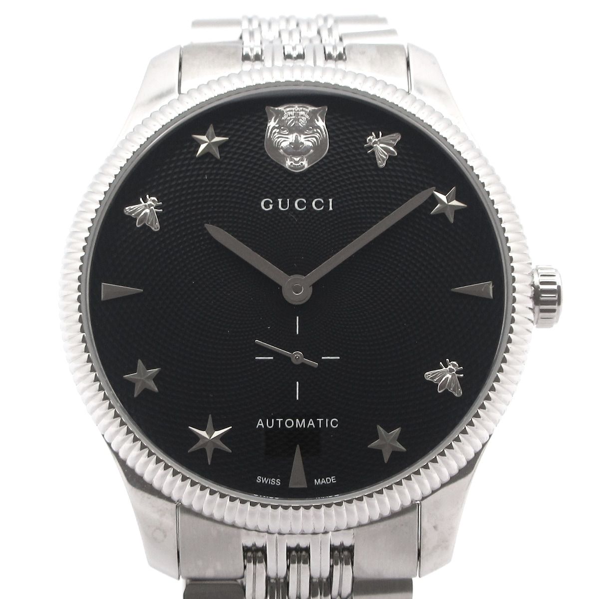 GUCCI グッチ 腕時計 Gタイムレス 126.3 メンズ SS 裏スケ ビー タイガー ギョーシェ文字盤 黒