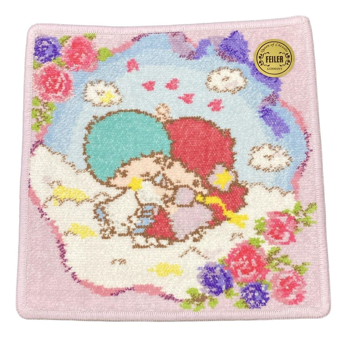 FEILER フェイラー ハンカチ ライトブルー レッド マルチ Little Twin Stars