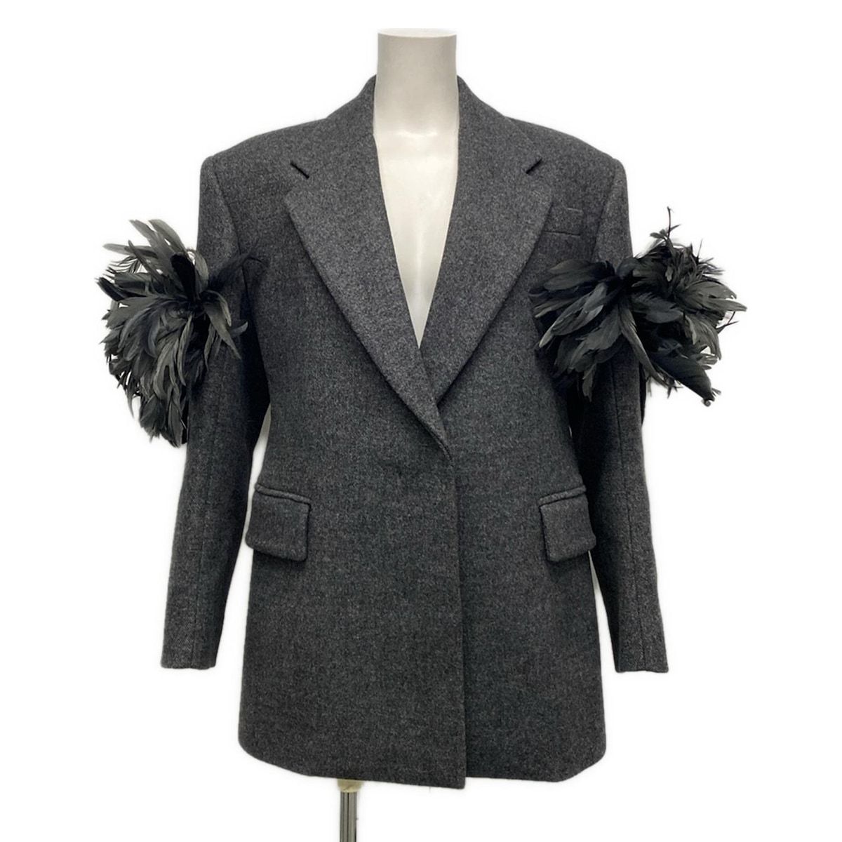 PRADA プラダ ジャケット サイズ38 S レディース - P505NP S222 117L グレー 長袖 フェザー テーラード 秋 冬 2025AW ウール