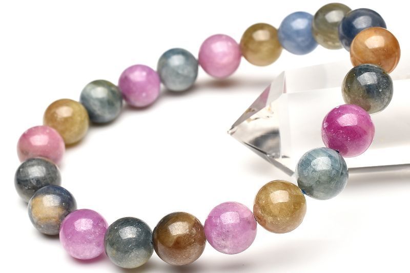 １点物 天然非加熱 コランダム MIXサファイア 9.5 mm ブレスレット パワーストーン 天然石 _U 7889