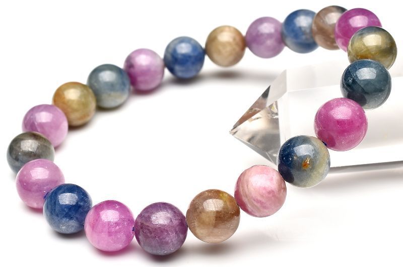 １点物 天然非加熱 コランダム MIXサファイア 9.5 mm ブレスレット パワーストーン 天然石 _U 7890